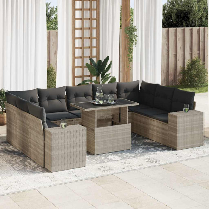 Set Divano Giardino 10 pz con Cuscini Grigio Chiaro Polyrattan 3326863