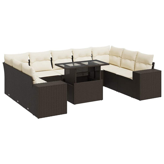 Set Divani da Giardino 10pz con Cuscini in Polyrattan Marrone 3326864