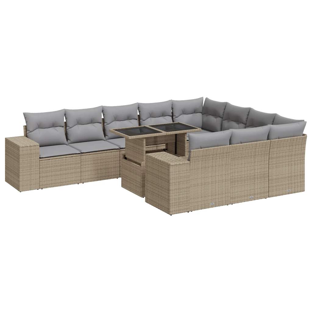 Set Divani da Giardino 11 pz con Cuscini Beige in Polyrattan 3326870