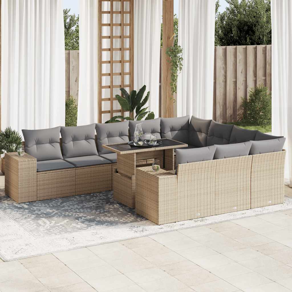 Set Divani da Giardino 11 pz con Cuscini Beige in Polyrattan 3326870