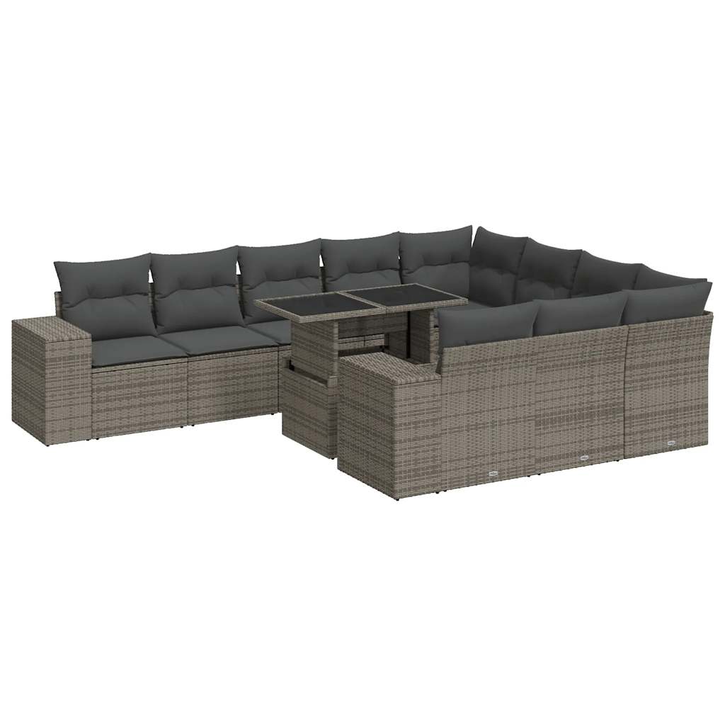 Set Divani da Giardino 11 pz con Cuscini in Polyrattan Grigio 3326871