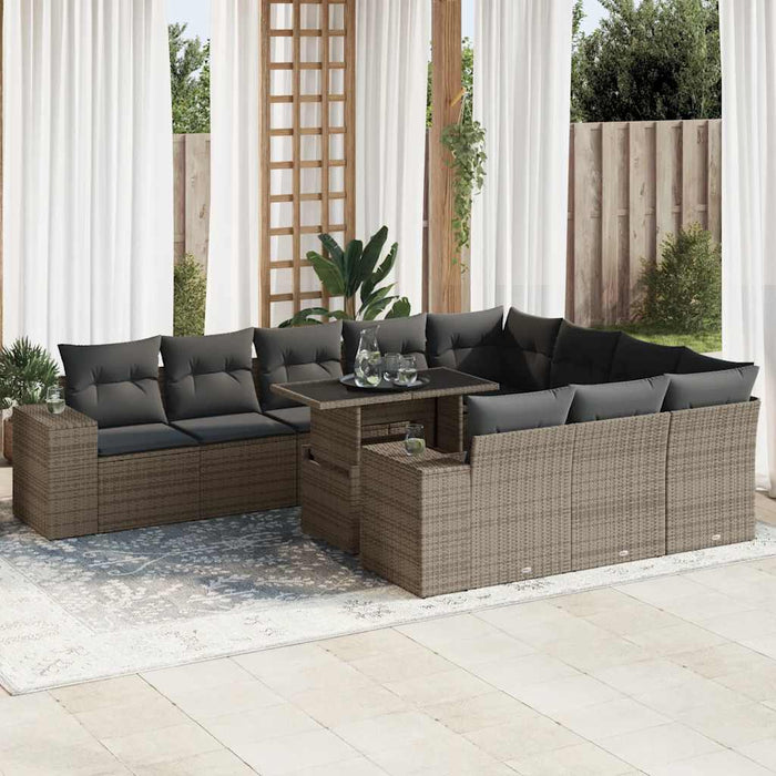 Set Divani da Giardino 11 pz con Cuscini in Polyrattan Grigio 3326871