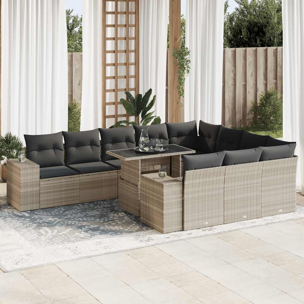 Set Divani da Giardino 11 pz con Cuscini in Polyrattan Grigio 3326873