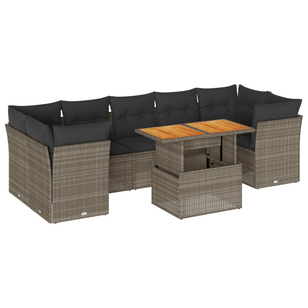 Set Divano da Giardino 8 pz con Cuscini Grigio in Polyrattan 3326902