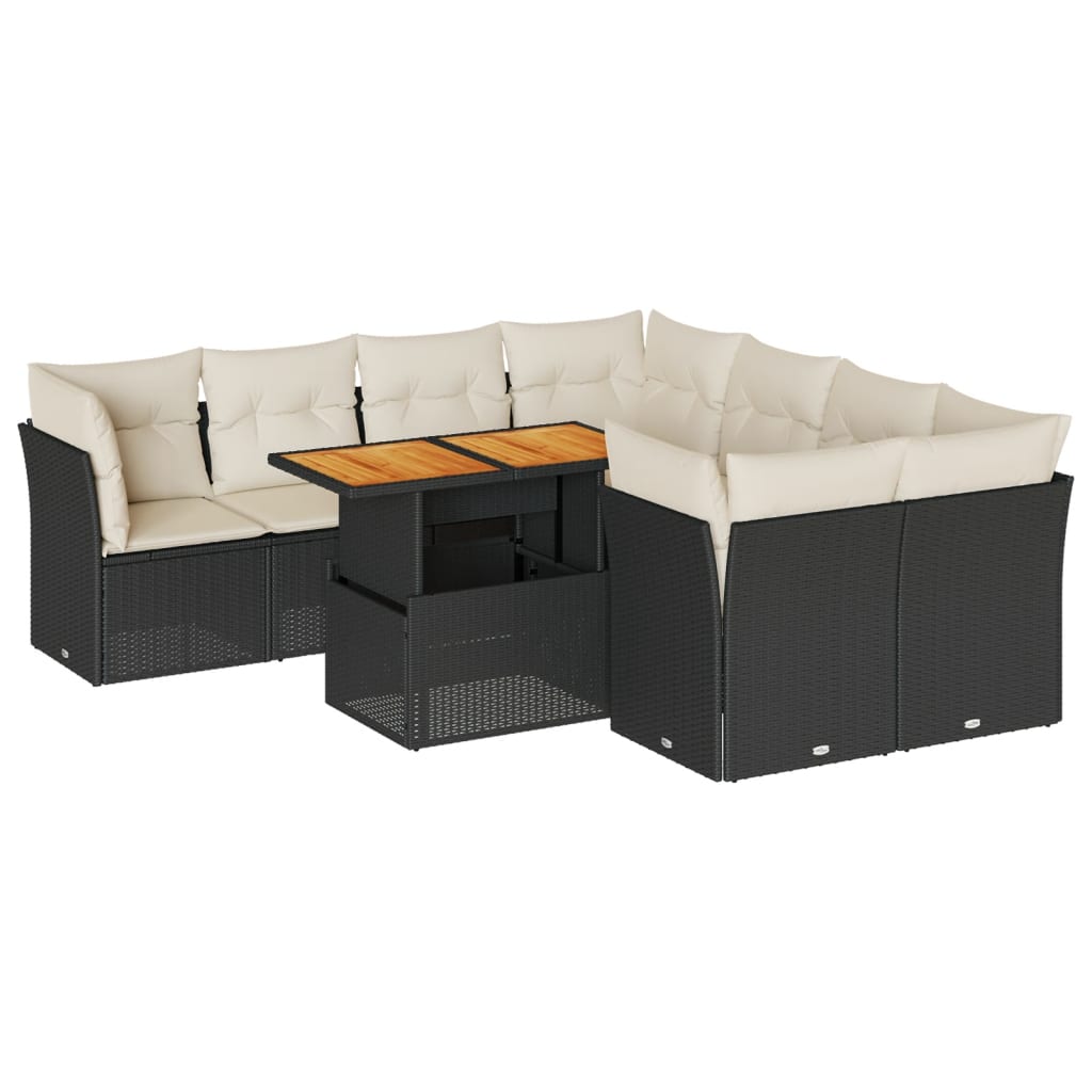 Set Divani da Giardino 9 pz con Cuscini Nero in Polyrattan 3326905