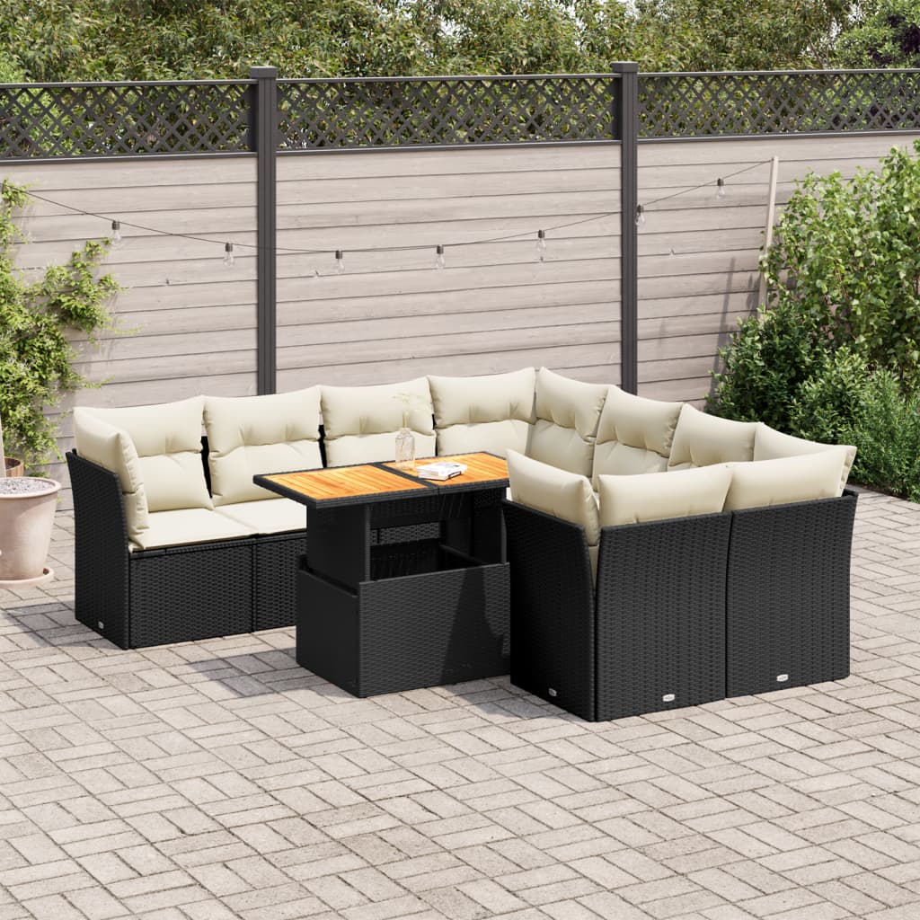 Set Divani da Giardino 9 pz con Cuscini Nero in Polyrattan 3326905