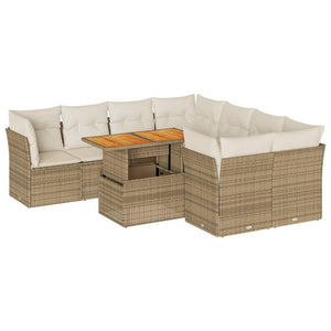 Set Divano da Giardino 9 pz con Cuscini Beige in Polyrattan 3326907