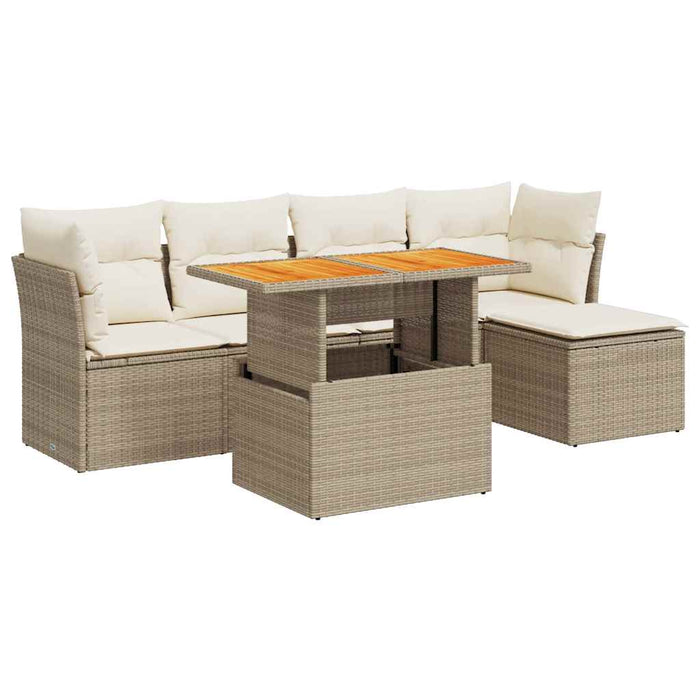 Set Divano da Giardino 6 pz con Cuscini Beige in Polyrattan 3326914