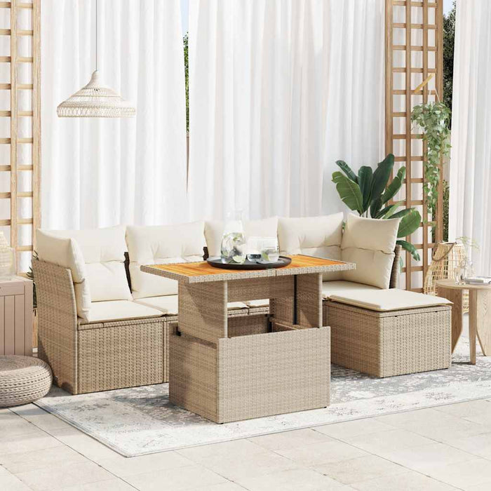 Set Divano da Giardino 6 pz con Cuscini Beige in Polyrattan 3326914