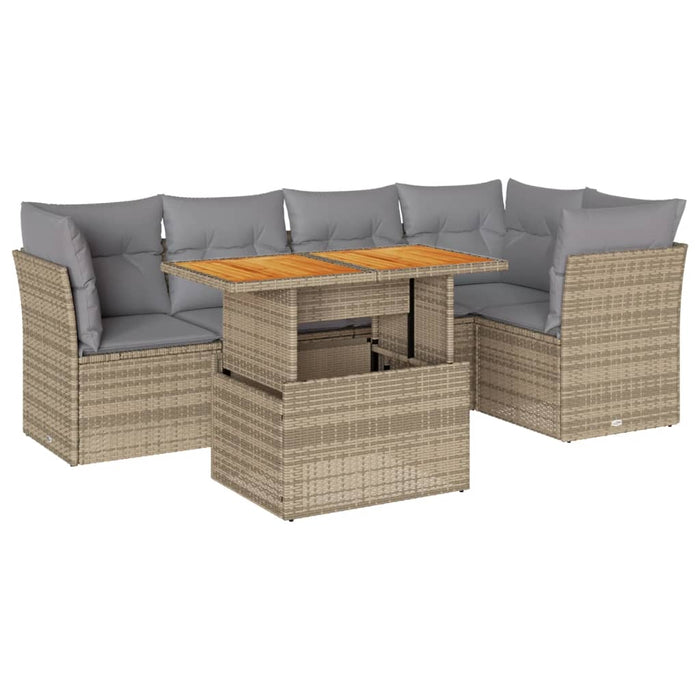 Set Divano da Giardino 6 pz con Cuscini Beige in Polyrattan 3326929