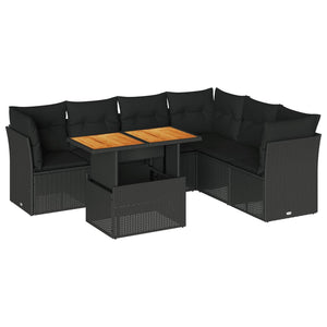 Set Divani da Giardino con Cuscini 7pz Nero Polyrattan 3326932