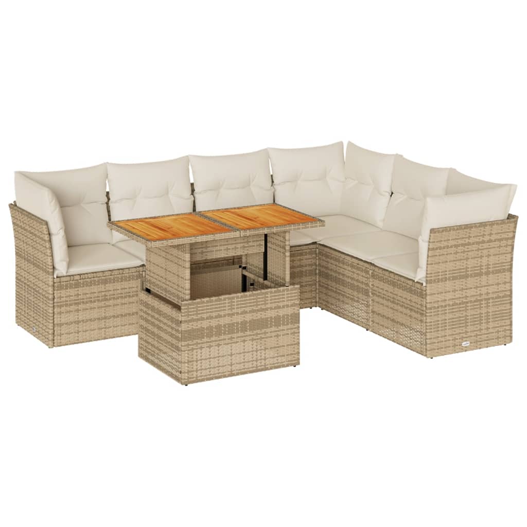 Set Divani da Giardino 7 pz con Cuscini Beige in Polyrattan 3326935