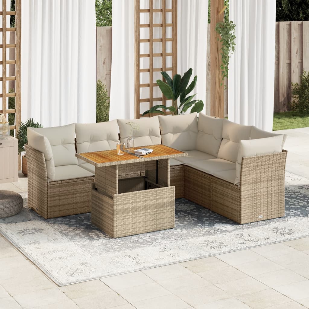 Set Divani da Giardino 7 pz con Cuscini Beige in Polyrattan 3326935