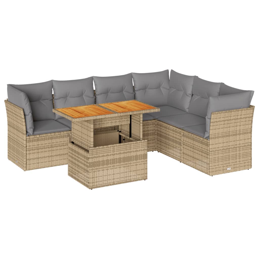 Set Divani da Giardino 7 pz con Cuscini Beige in Polyrattan 3326936