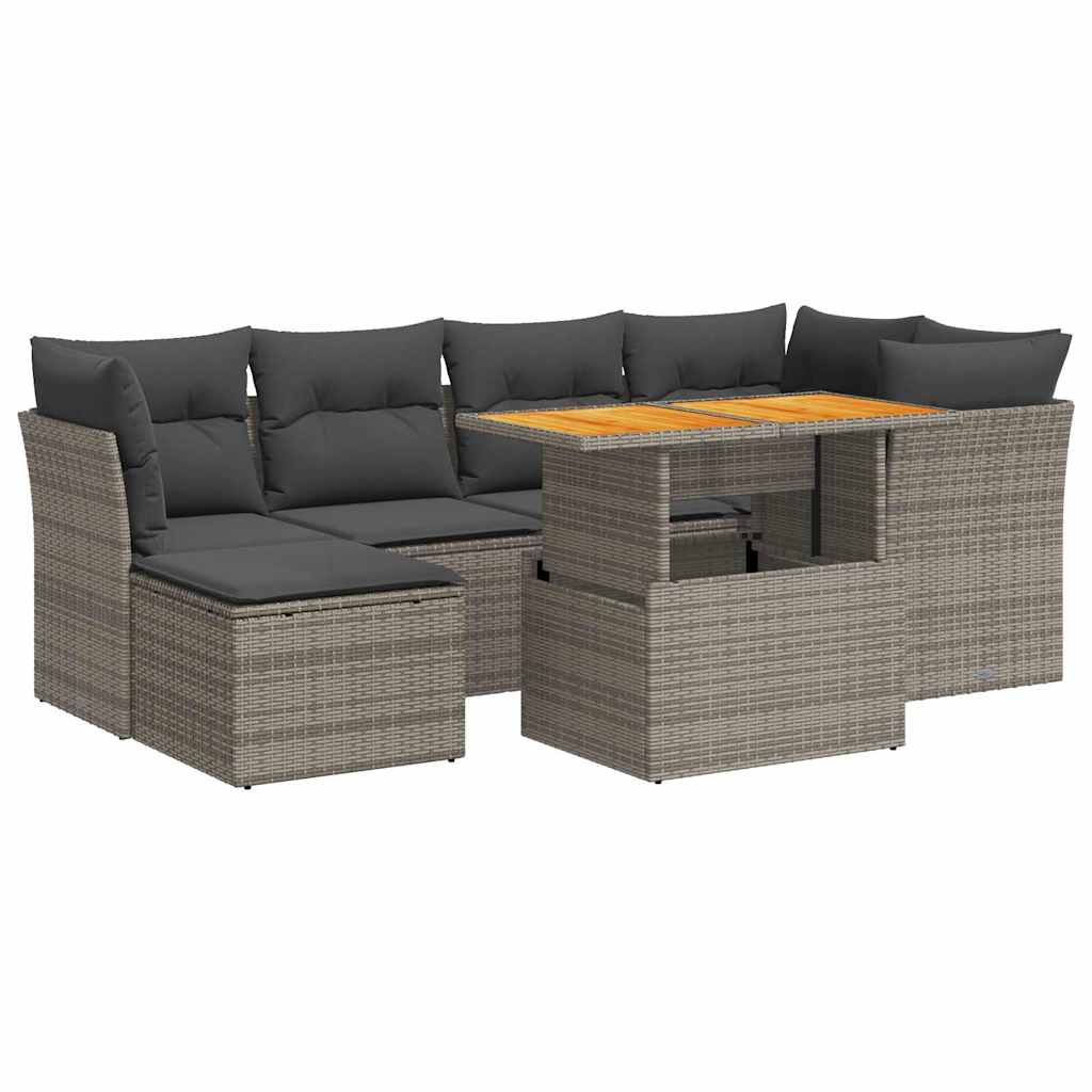 Set Divani da Giardino 7 pz con Cuscini Grigio in Polyrattan 3326951