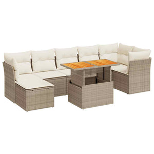 Set Divano da Giardino 8 pz con Cuscini Beige in Polyrattan 3326956