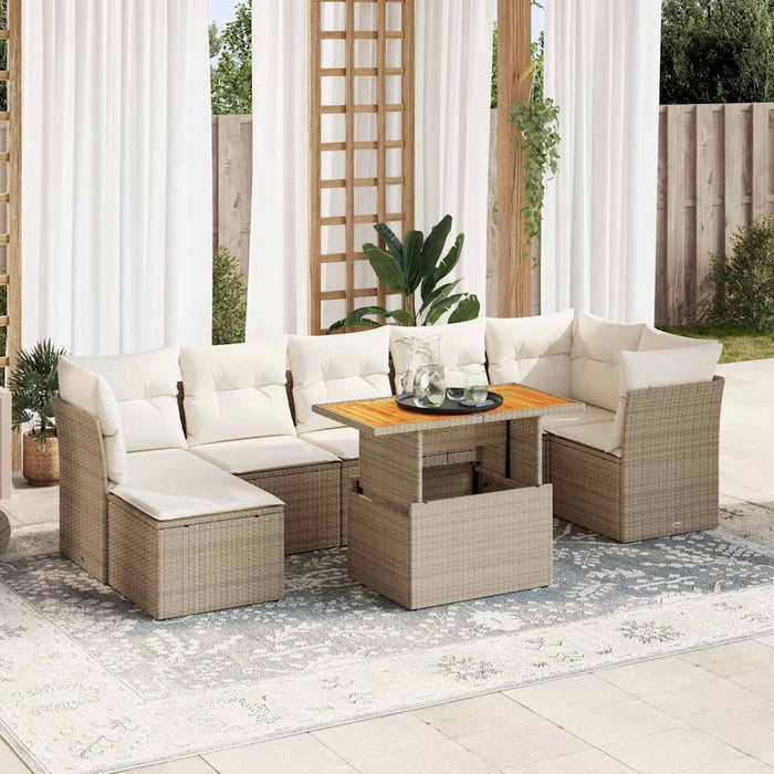 Set Divano da Giardino 8 pz con Cuscini Beige in Polyrattan 3326956