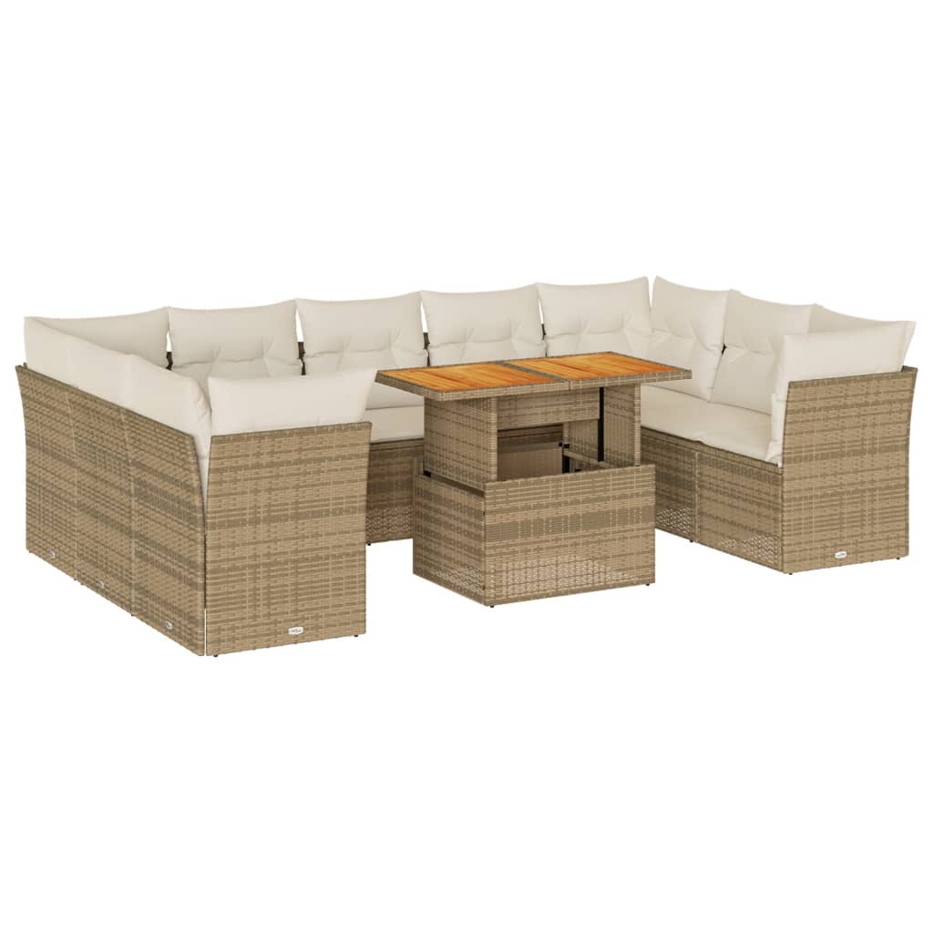 Set Divano da Giardino 10 pz con Cuscini Beige in Polyrattan 3326970