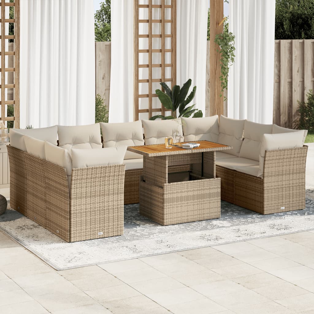 Set Divano da Giardino 10 pz con Cuscini Beige in Polyrattan 3326970