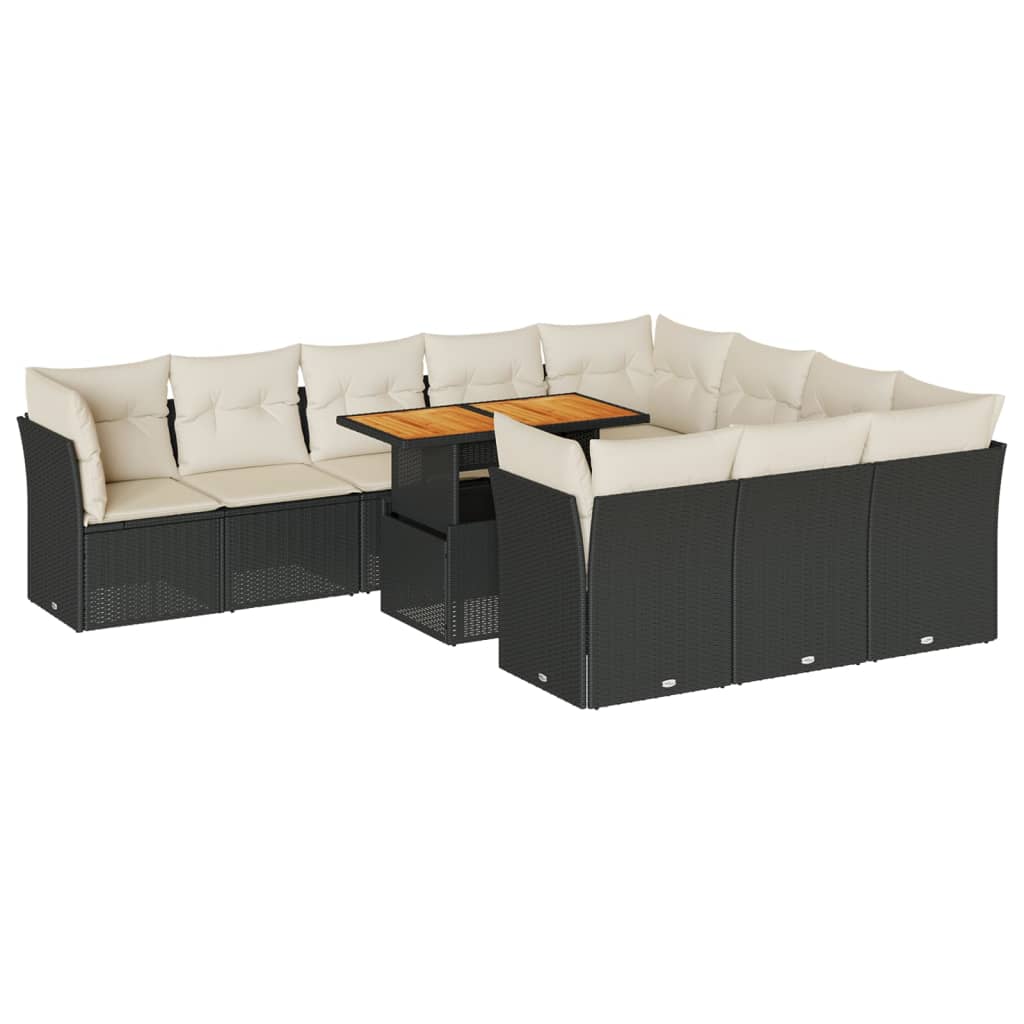 Set Divani da Giardino 11 pz con Cuscini in Polyrattan Nero 3326975