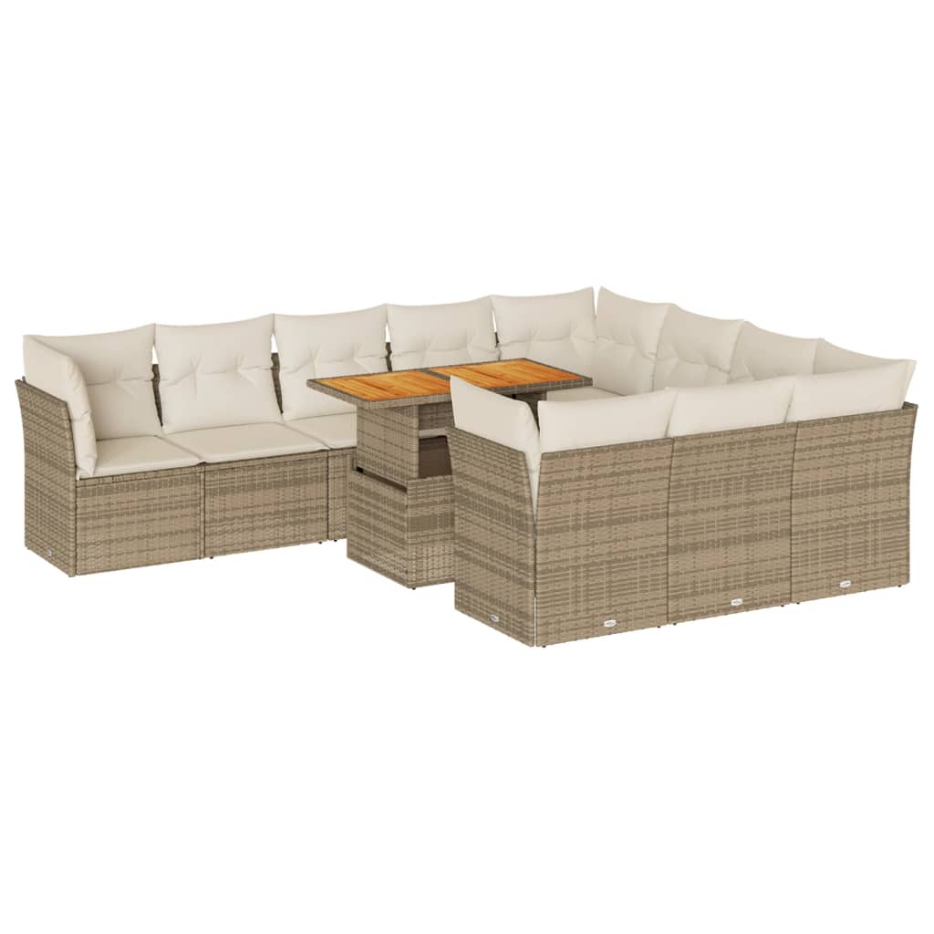 Set Divani da Giardino 11 pz con Cuscini Beige in Polyrattan 3326977