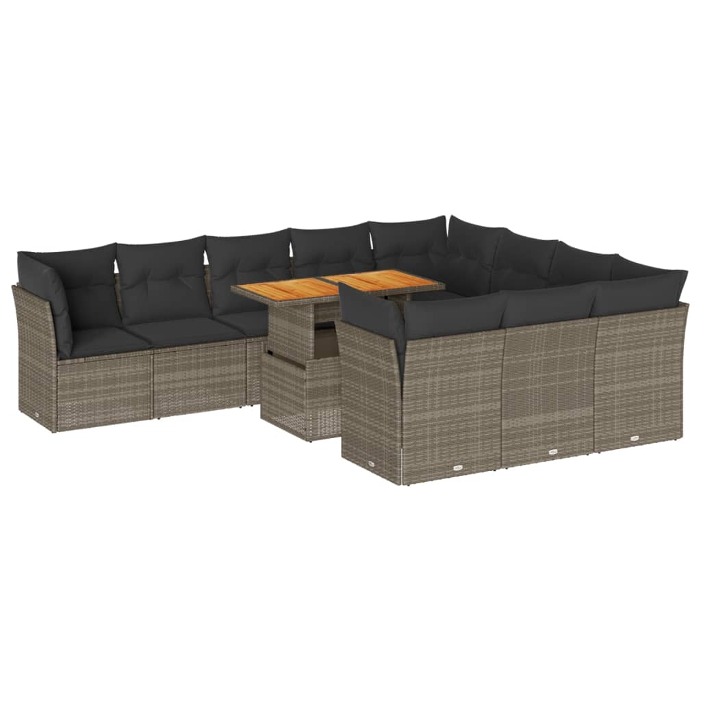 Set Divani da Giardino 11 pz con Cuscini in Polyrattan Grigio 3326979