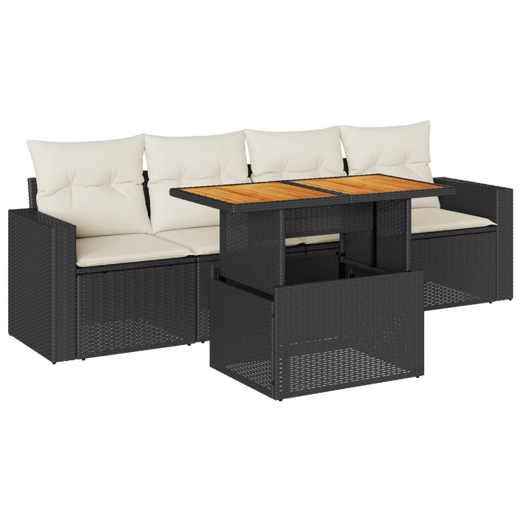 Set Divani da Giardino 5 pz con Cuscini in Polyrattan Nero 3326982