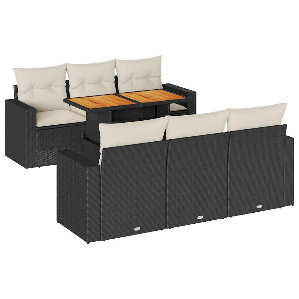 Set Divani da Giardino con Cuscini 7pz Nero Polyrattan 3326996