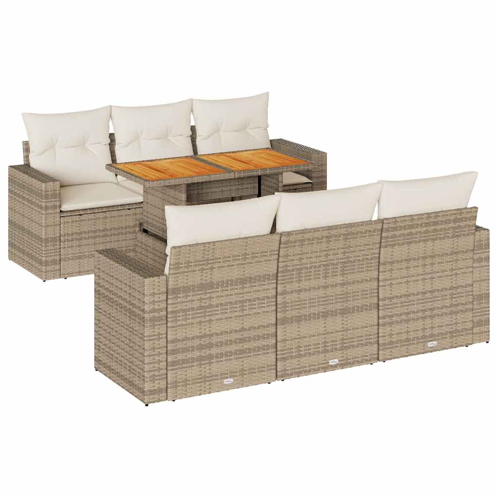 Set Divani da Giardino 7 pz con Cuscini Beige in Polyrattan 3326998