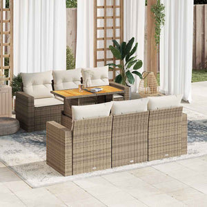 Set Divani da Giardino 7 pz con Cuscini Beige in Polyrattan 3326998