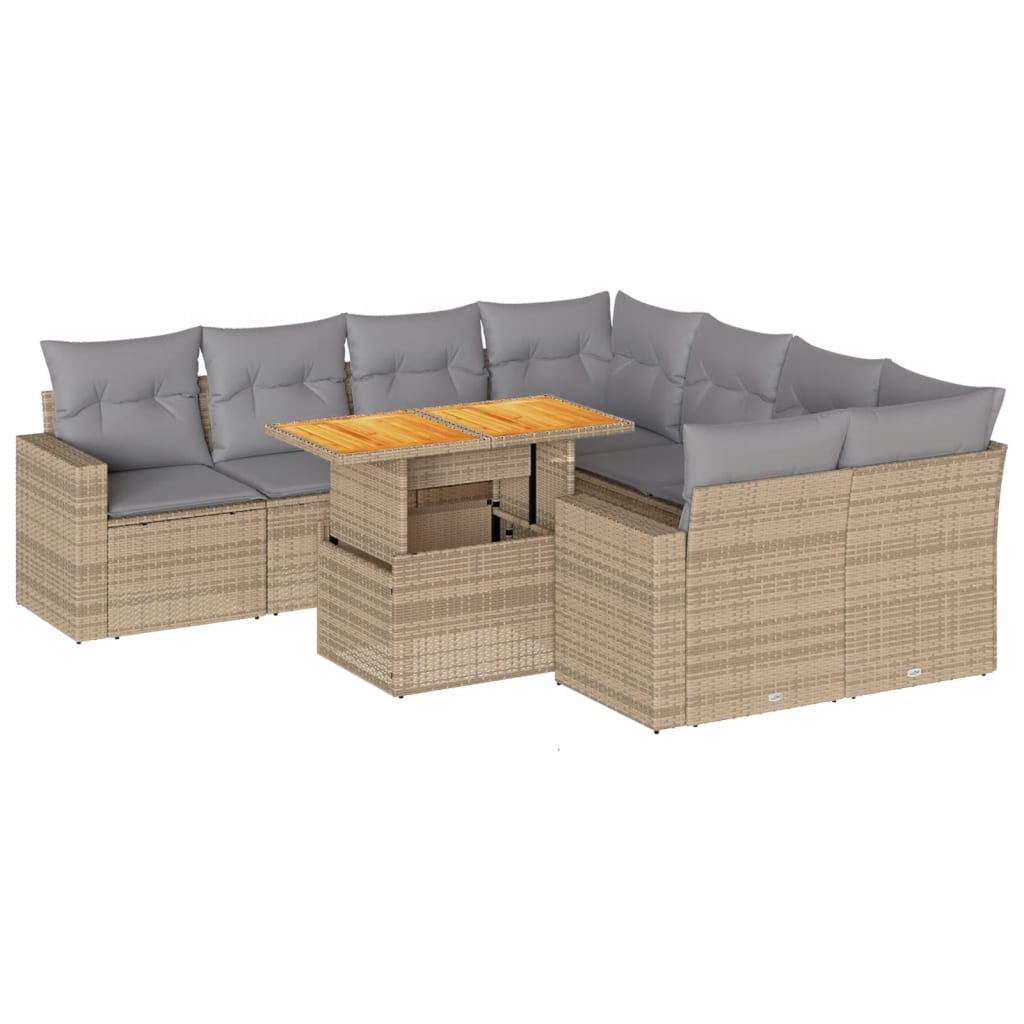 Set Divano da Giardino 9 pz con Cuscini Beige in Polyrattan 3327020