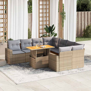 Set Divano da Giardino 9 pz con Cuscini Beige in Polyrattan 3327020