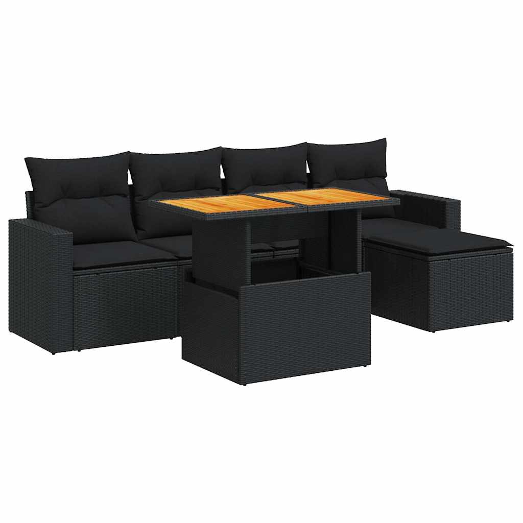 Set Divano da Giardino 6 pz con Cuscini Nero in Polyrattan 3327023