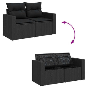 Set Divano da Giardino 6 pz con Cuscini Nero in Polyrattan 3327023