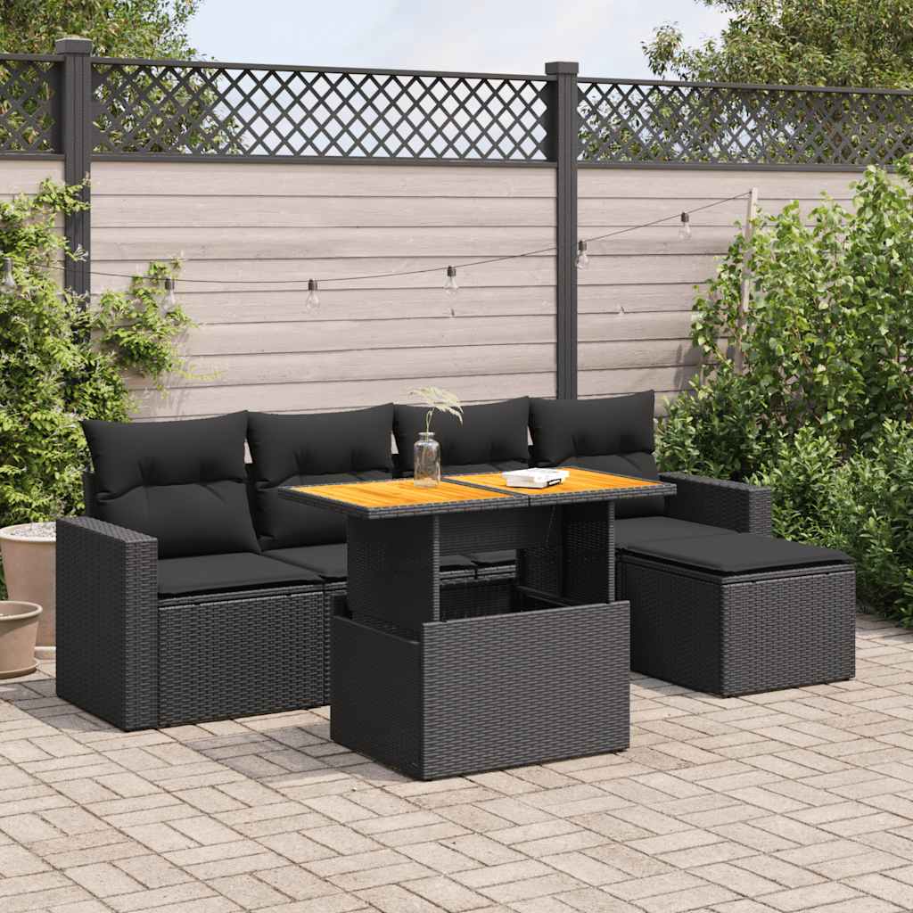 Set Divano da Giardino 6 pz con Cuscini Nero in Polyrattan 3327023