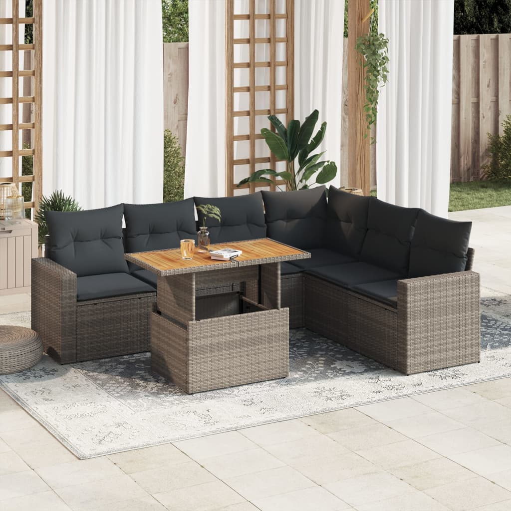 Set Divani da Giardino 7 pz con Cuscini Grigio in Polyrattan 3327049