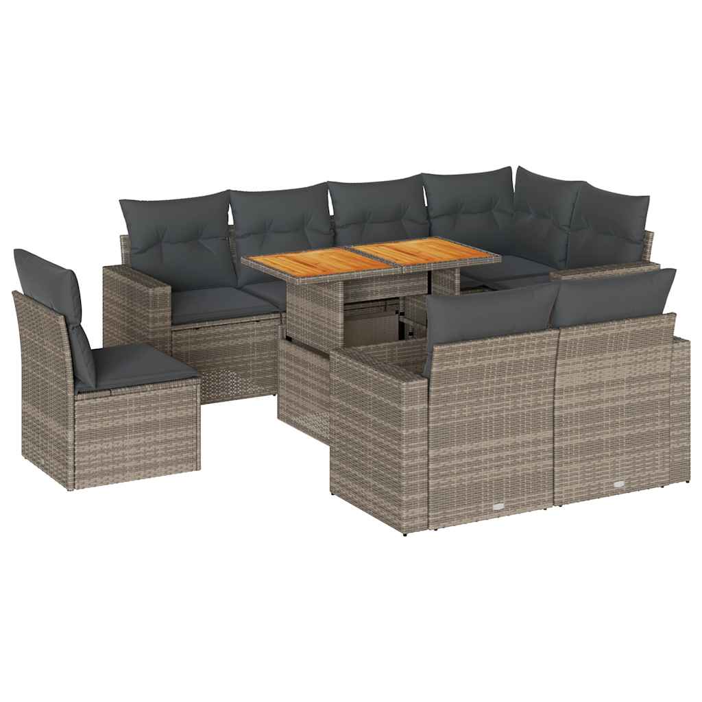 Set Divano da Giardino 9 pz con Cuscini Grigio in Polyrattan 3327056