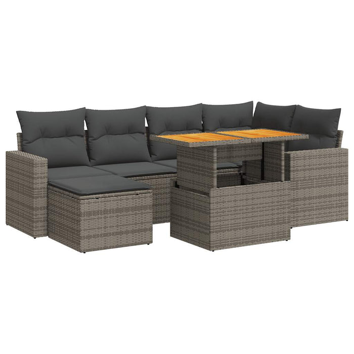 Set Divani da Giardino 7 pz con Cuscini Grigio in Polyrattan 3327063