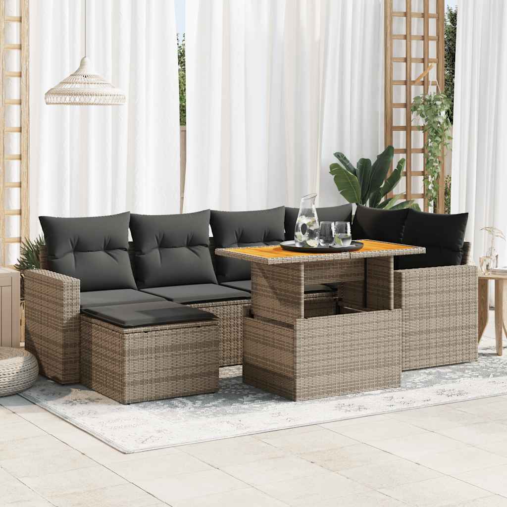 Set Divani da Giardino 7 pz con Cuscini Grigio in Polyrattan 3327063