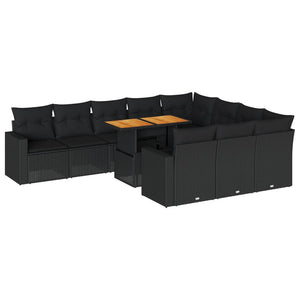 Set Divani da Giardino 11 pz con Cuscini in Polyrattan Nero 3327086