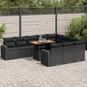 Set Divani da Giardino 11 pz con Cuscini in Polyrattan Nero 3327086