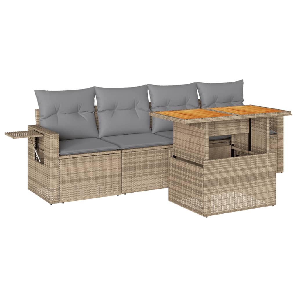 Set Divano da Giardino 5 pz con Cuscini Beige in Polyrattan 3327097