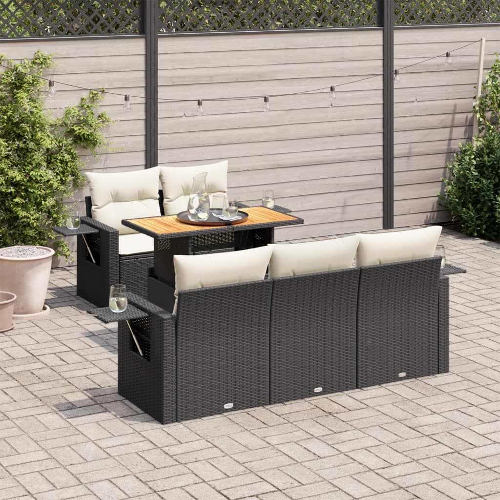 Set Divano da Giardino 6 pz con Cuscini Nero in Polyrattan 3327101