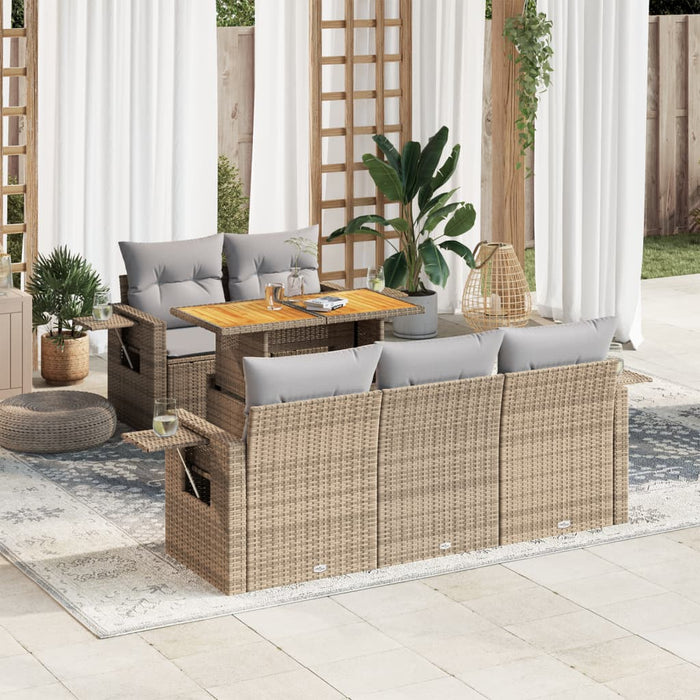 Set Divano da Giardino 6 pz con Cuscini Beige in Polyrattan 3327104