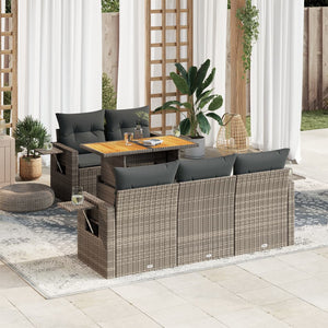 Set Divano da Giardino 6 pz con Cuscini Grigio in Polyrattan 3327105