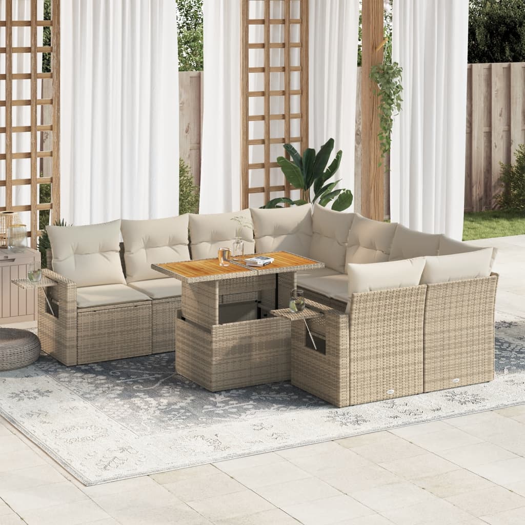 Set Divano da Giardino 9 pz con Cuscini Beige in Polyrattan 3327131