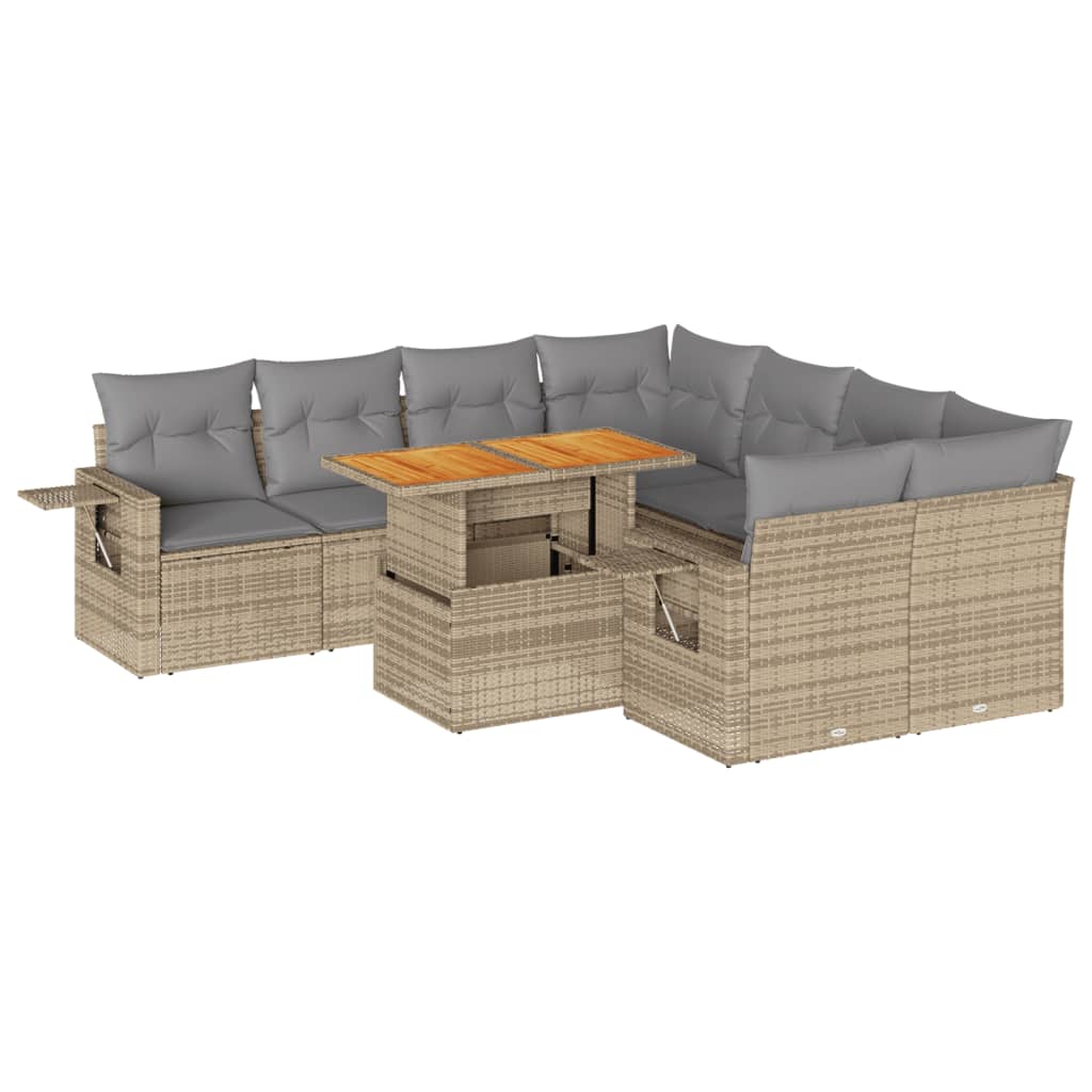 Set Divano da Giardino 9 pz con Cuscini Beige in Polyrattan 3327132