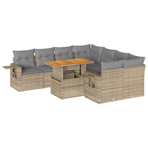 Set Divano da Giardino 9 pz con Cuscini Beige in Polyrattan 3327132