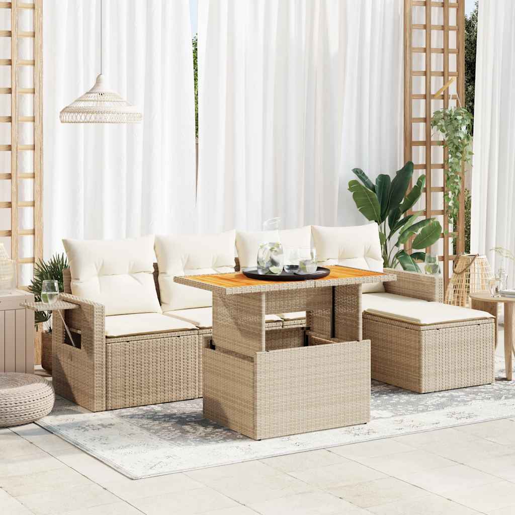 Set Divano da Giardino 6 pz con Cuscini Beige in Polyrattan 3327138