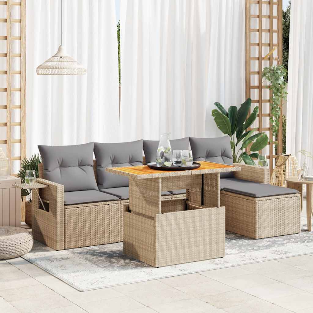 Set Divano da Giardino 6 pz con Cuscini Beige in Polyrattan 3327139